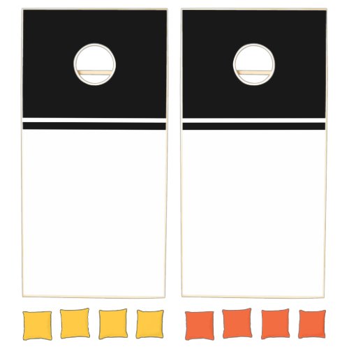 Sleek Bold Rich Black White Color Block Pinstripe Cornhole Set