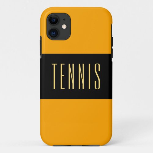 Sleek Bold Sporty Black Yellow Tennis Stripes Text iPhone 11 Case