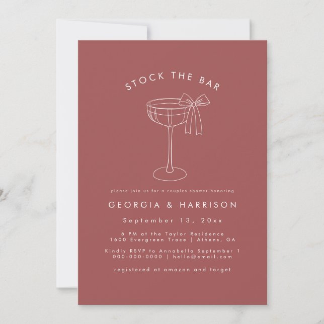 Sleek Bow Stock The Bar Couples Shower Invitation  (Front)