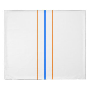 Sleek Bright Blue Orange Racing Stripes On White Duvet Cover