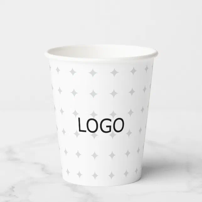 Sleek Business Logo and Silver Stars Pattern Paper Cups | Zazzle