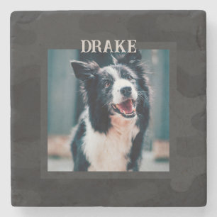 Sleek Camo Deep Black Dark Charcoal Pet Photo Stone Coaster