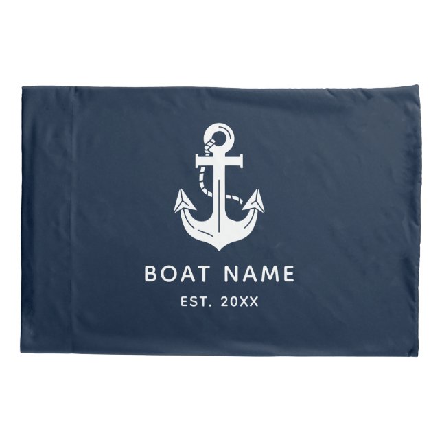 Sleek Captains Quarters Boat Name Established Pillow Case (Back)