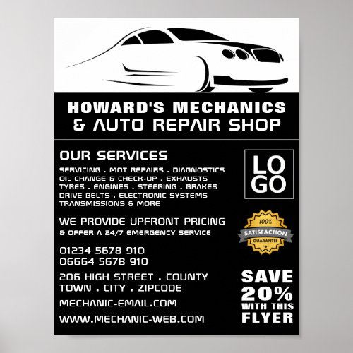 Sleek Car Logo Auto Mechanic  Repairs Advertising Poster