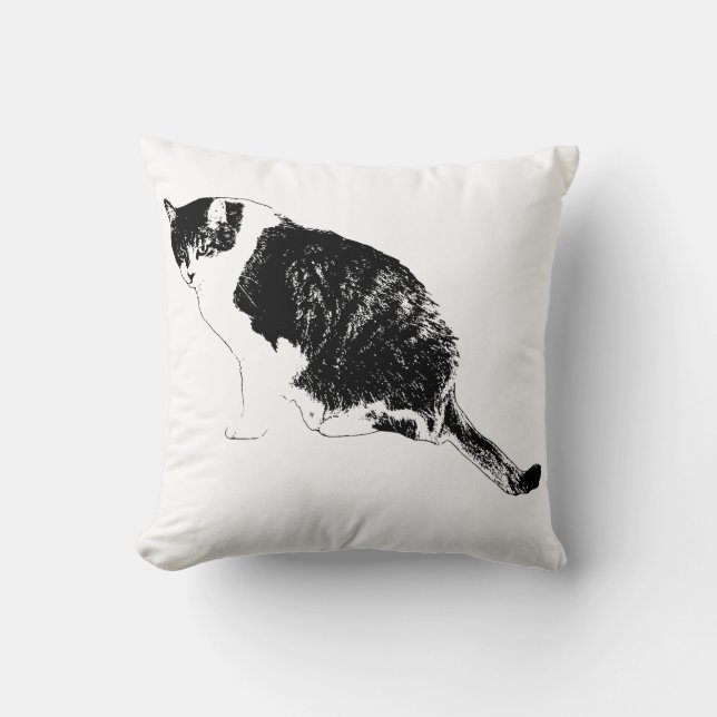 Sleek Cat Contour Elevates Home Interiors Throw Pillow (Front)