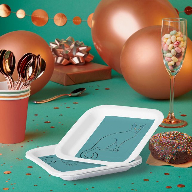 Sleek Cat Sketch Paper Plates (Creator Uploaded)