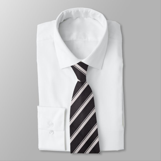 Sleek Charcoal Gray & Silver Diagonal Striped  Neck Tie (Tied)