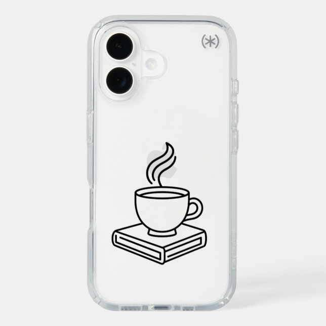 Sleek Coffee & Book Line Art iPhone Case (Front)