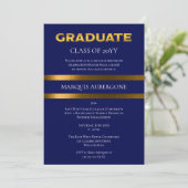 Sleek College | Univ Blue | Gold Graduation Party Invitation (Standing Front)