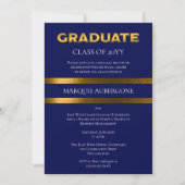 Sleek College | Univ Blue | Gold Graduation Party Invitation (Front)