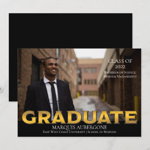 Sleek College Univ Photo Graduate Black Gold Invitation
