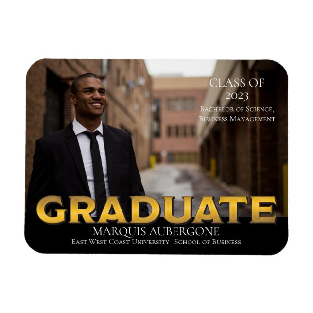Sleek College | Univ Photo Graduate Black | Gold Magnet (Horizontal)