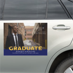 Sleek College   Univ Photo Graduate Blue   Gold Car Magnet