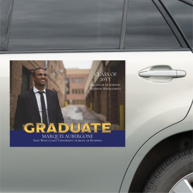 Sleek College | Univ Photo Graduate Blue | Gold Car Magnet (In Situ)