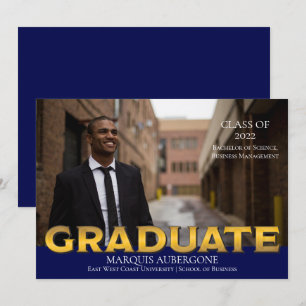 Sleek College   Univ Photo Graduate Blue   Gold Invitation