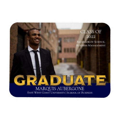 Sleek College  Univ Photo Graduate Blue  Gold Magnet