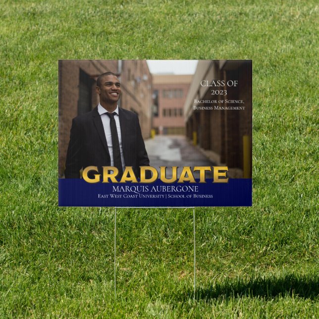 Sleek College | Univ Photo Graduate Blue | Gold Sign (Insitu)