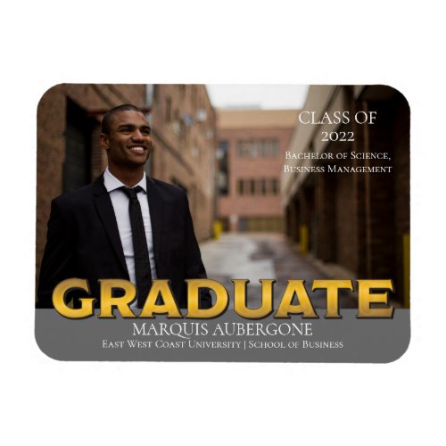 Sleek College  Univ Photo Graduate Gray  Gold Magnet