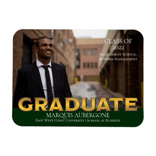 Sleek College  Univ Photo Graduate Green  Gold Magnet