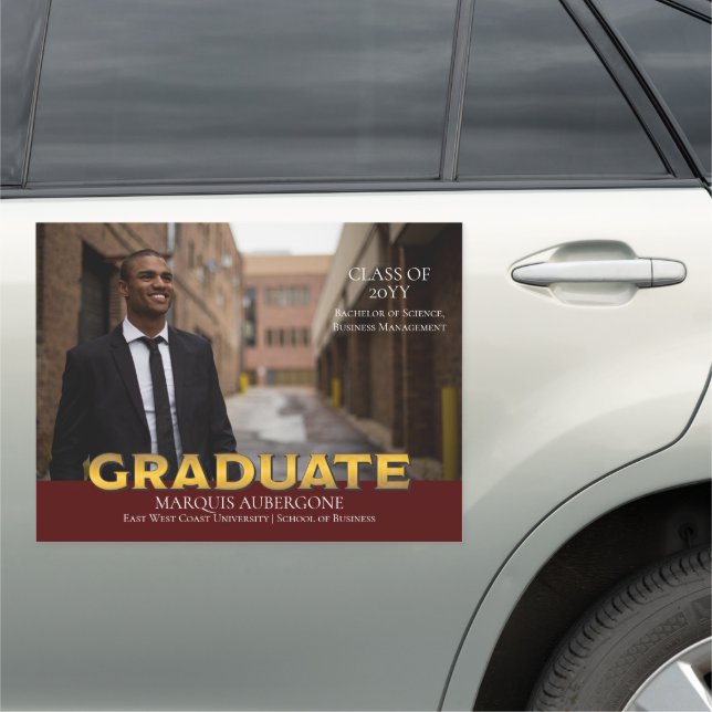 Sleek College | Univ Photo Graduate Maroon | Gold Car Magnet (In Situ)