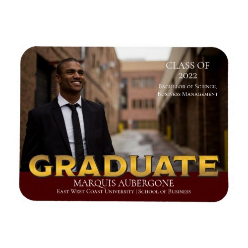 Sleek College  Univ Photo Graduate Maroon  Gold Magnet