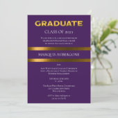 Sleek College | Univ Purple| Gold Graduation Party Invitation (Standing Front)