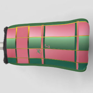 Sleek Color Block Pink and Green Monogram Putter Golf Head Cover