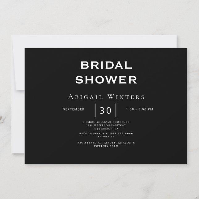 Sleek & Contemporary B/W Bridal Shower Invitation (Front)