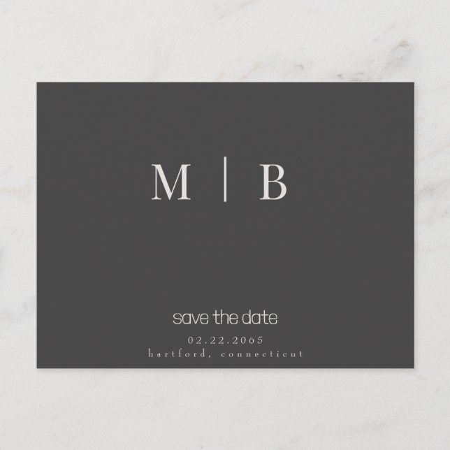 Sleek Contemporary Monogram Grey Wedding Postcard (Front)
