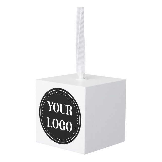 Sleek, contemporary, polished,& customizable cube ornament (Back Angled)
