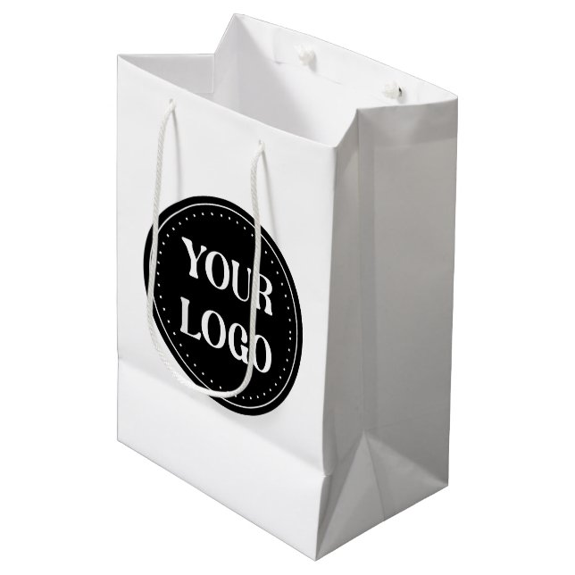 Sleek, contemporary, polished,& customizable medium gift bag (Front Angled)