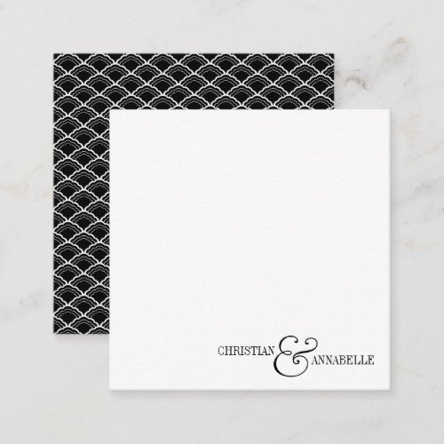 Sleek Couple Black Scallop Wedding Stationery  Note Card