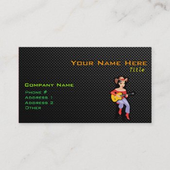 Sleek Cowgirl With Guitar Business Card by MusicPlanet at Zazzle