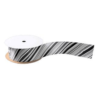 Sleek Diagonal Black, Grey, White Stripes Satin Ribbon