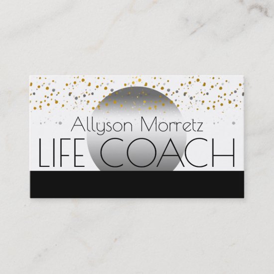 Sleek Elegant Modern Confetti | Moon Life Coach Business Card