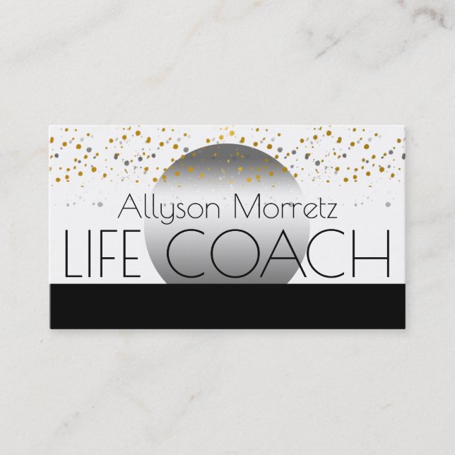 Sleek Elegant Modern Confetti | Moon Life Coach Business Card (Front)