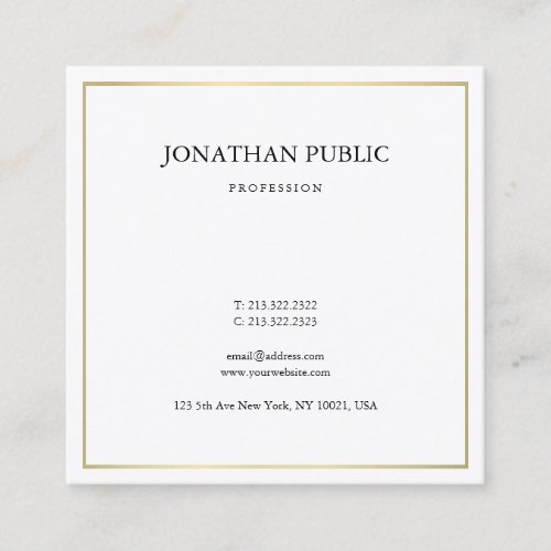 Sleek Elegant Plain Gold Look Professional Modern Square Business Card