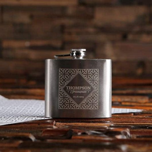 Sleek Engraved 5 oz. Stainless Steel Whiskey Flask (Front)
