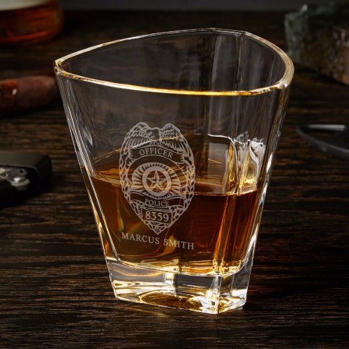 Sleek Engraved Police Badge Euclid Whiskey Glasses