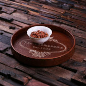 Sleek Engraved Round Natural Wood Serving Tray (Top)