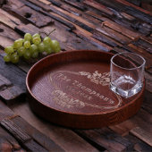 Sleek Engraved Round Natural Wood Serving Tray (Top)