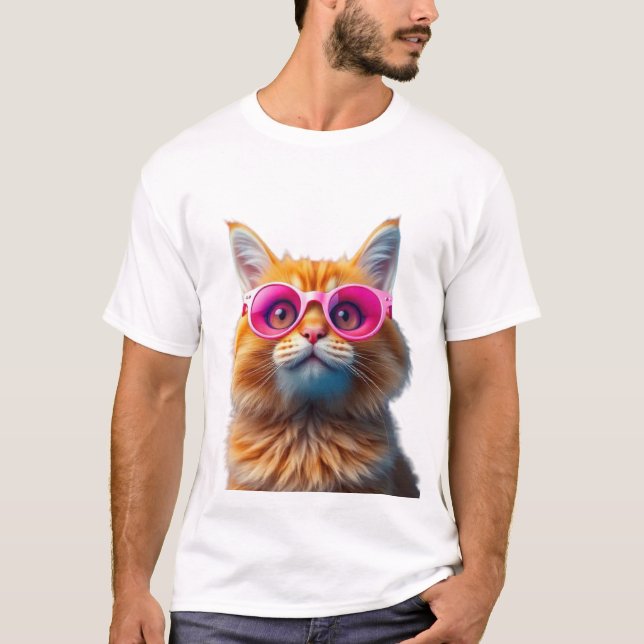 Sleek Feline 3D Sunglasses Tee (Front)