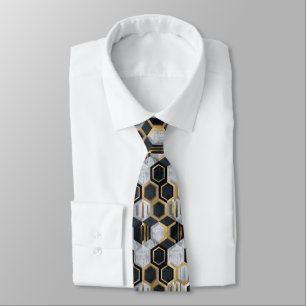 Sleek Geometric Metallic Hexagon Pattern Neck Tie