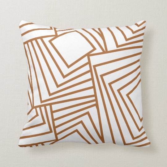 Sleek Geometric Pattern White With Copper Accent Throw Pillow