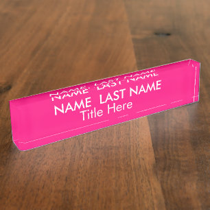 Sleek Girly Feminine Bright Pink Custom Desk Name Plate