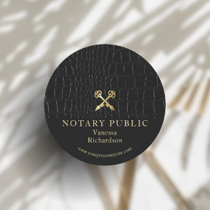Sleek Glossy Black Crocodile Gold Icon Notary  Classic Round Sticker
