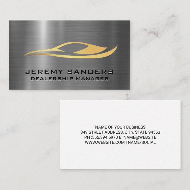 Sleek Gold Auto Logo | Metallic Background Business Card (Front/Back)