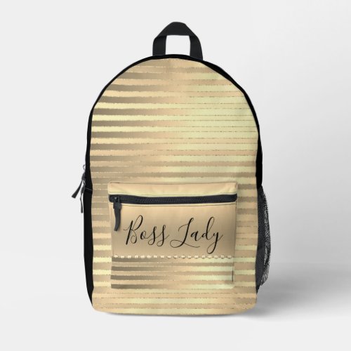 Sleek Gold Boss Lady Printed Backpack