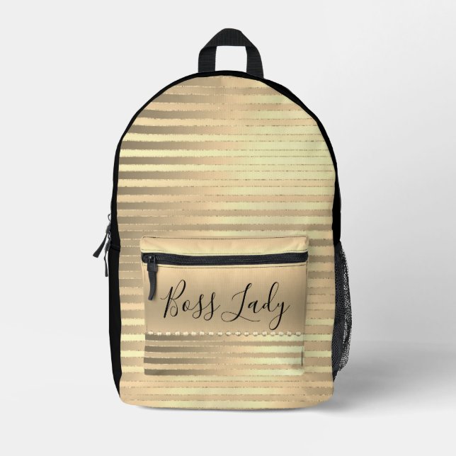Sleek Gold Boss Lady Printed Backpack (Front)