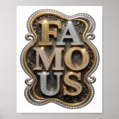 Sleek Gold FAMOUS 3D Text Art Poster